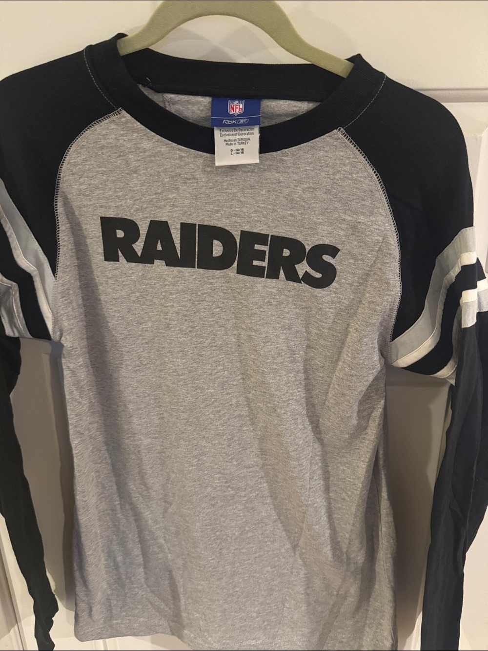 New NFL Reebok Raiders Youth Long Sleeve Shirt - Gray & Black